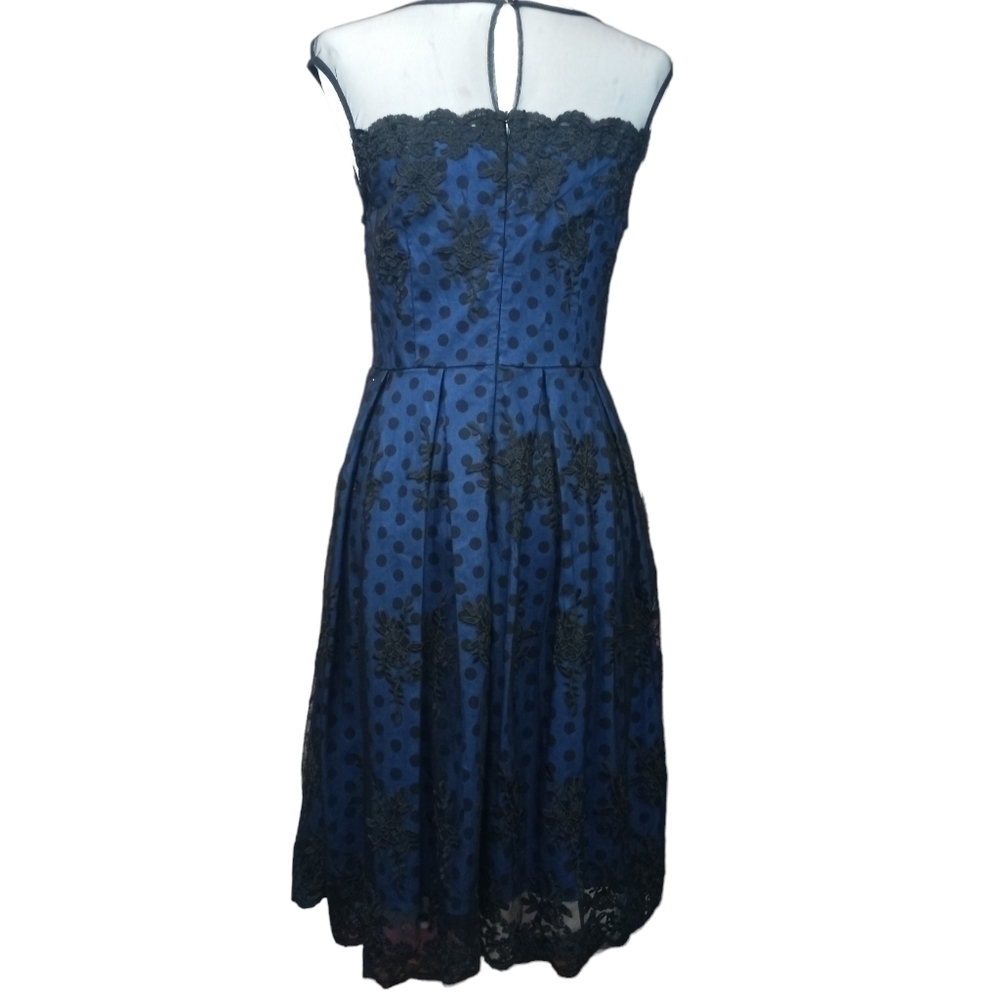 MissMay Retro Pin-Up Swing Dress Polka-Dot Floral Lace Blue/Black Size Small - Picture 9 of 16